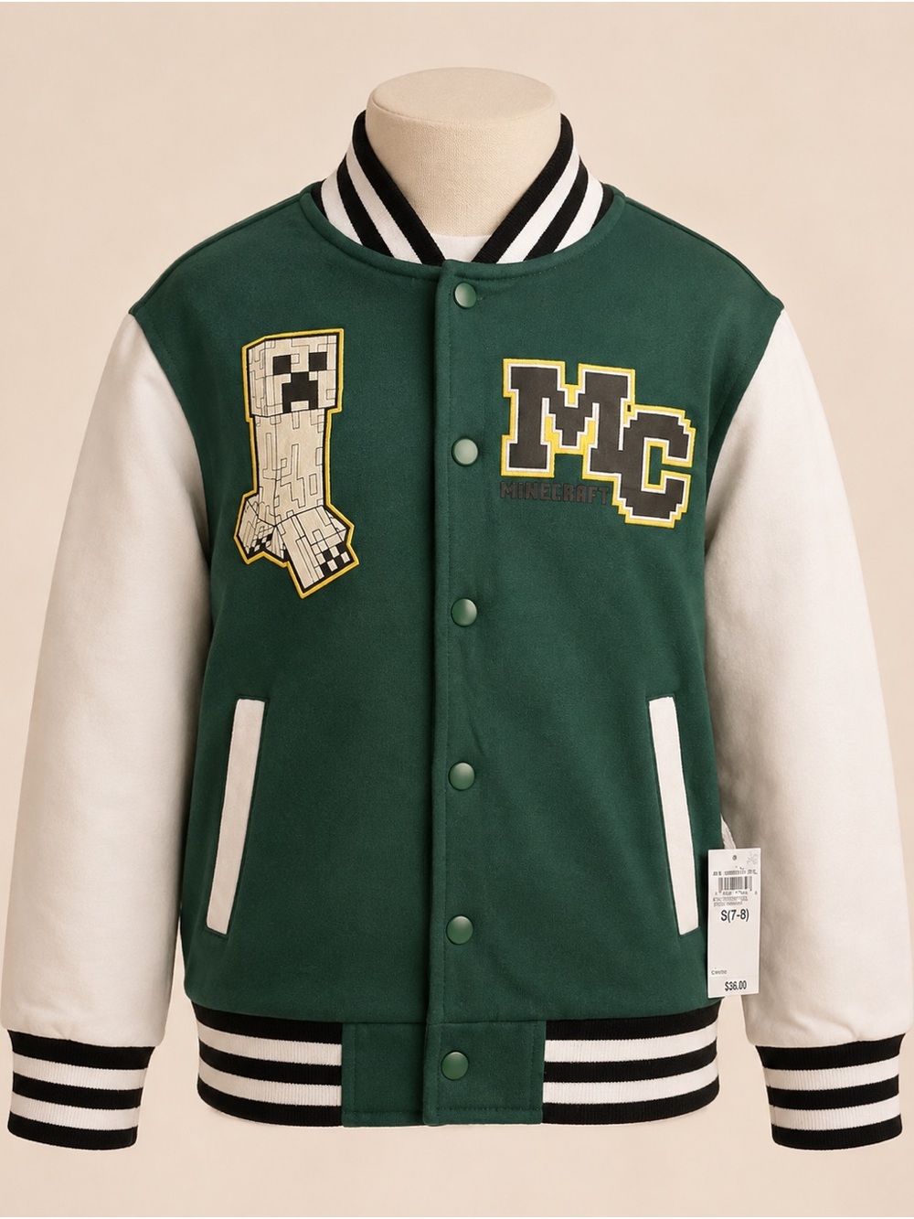 Epic Threads Green & White Varsity Jacket with Gamer Patches